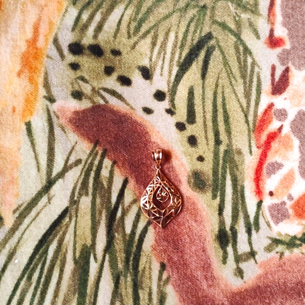 SOLD! New Solid 14k Yellow Gold Filigree Dangle Necklace Pendant